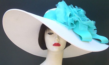 White Hat 5-6 Brim-Turquoise Rose