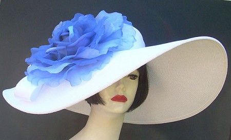 White Derby Hat-Blue Rose