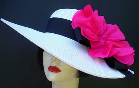 White-Black Derby Hat-Pink Poppy
