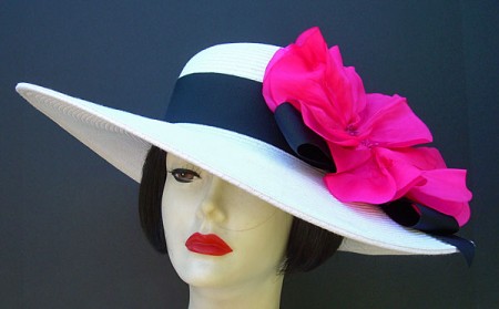 White-Black Derby Hat-Pink Poppy
