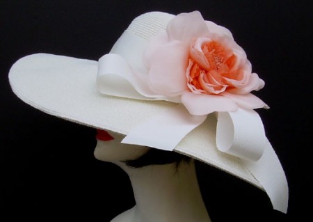 Ivory Hat 5-6 Brim-Coral Rose