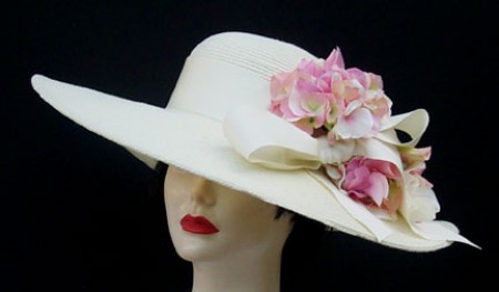 Ivory Large Brim Hat-Pink Hydrangea