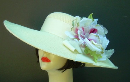 Ivory Hat 5 Brim - Ivory Fuchsia Rose