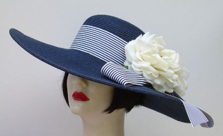 Navy 5 Brim-White Stripe-Rose