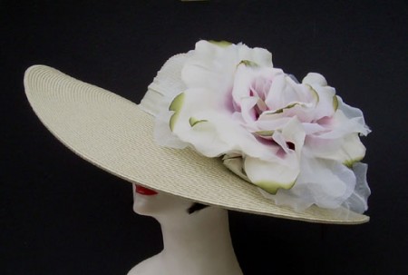Celedon-Taupe Hat-Ivory Fuchsia Rose