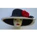 Black/White 6" Pleated Brim UP/ Red Roses