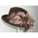 Brown Derby Hat/ Variegated Feather